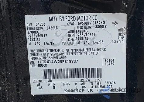 2005 Ford F-150 Stx/Xl/Xlt z USA, uszkodzony, nr VIN 1FTRX14W25FB18837